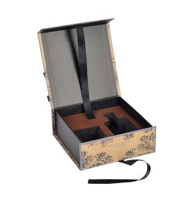 Luxury Custom Matte Black Perfume Gift Boxes Packaging with Magnetic Closure and Silk Ribbon