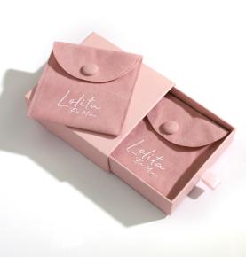 Custom Logo Small Pink Paper Cardboard Ring Drawer Packaging Jewelry Box With Pouch Bag
