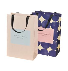 Custom Gold Foil Art Paper Ribbon Handle Lingerie Garment Shoes Clothing Shopping Paper Bags