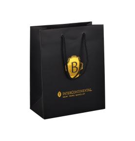 Eco Friendly Gold Foil Logo Black Paper Bag Recyclable Shoe Packaging Paper Bags Supplier For Clothing
