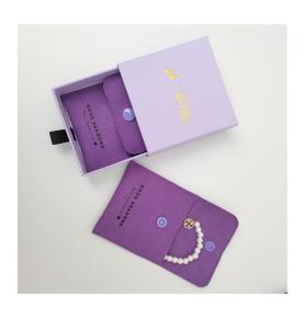 Custom Printed Logo Drawer Cardboard Bracelet Box And Microfiber Jewelry Pouch Bag 
