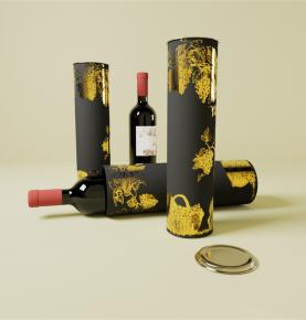 Black Whisky Paper Tube Champagne Brandy Metal Lid Wine Bottle Round Gift Box